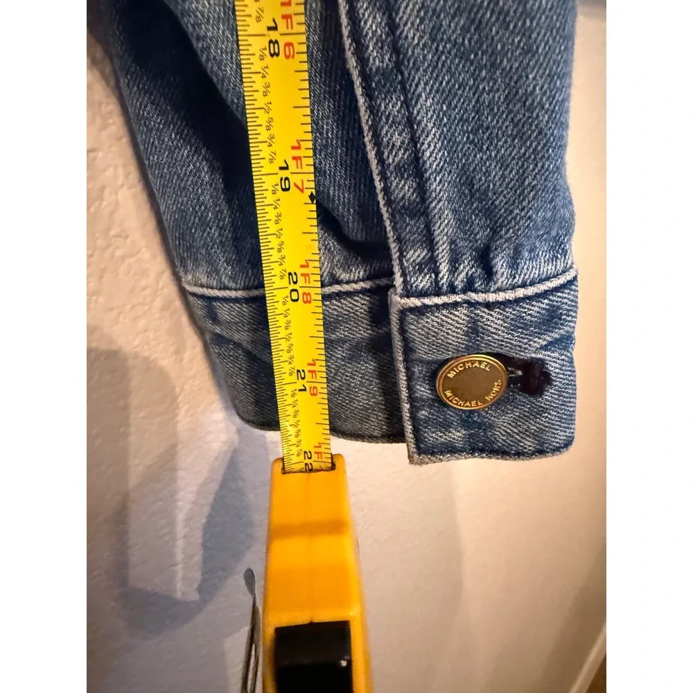 Michael Kors Denim Jacket Women Small Blue Excellent Cropped Zip Front O-Ring